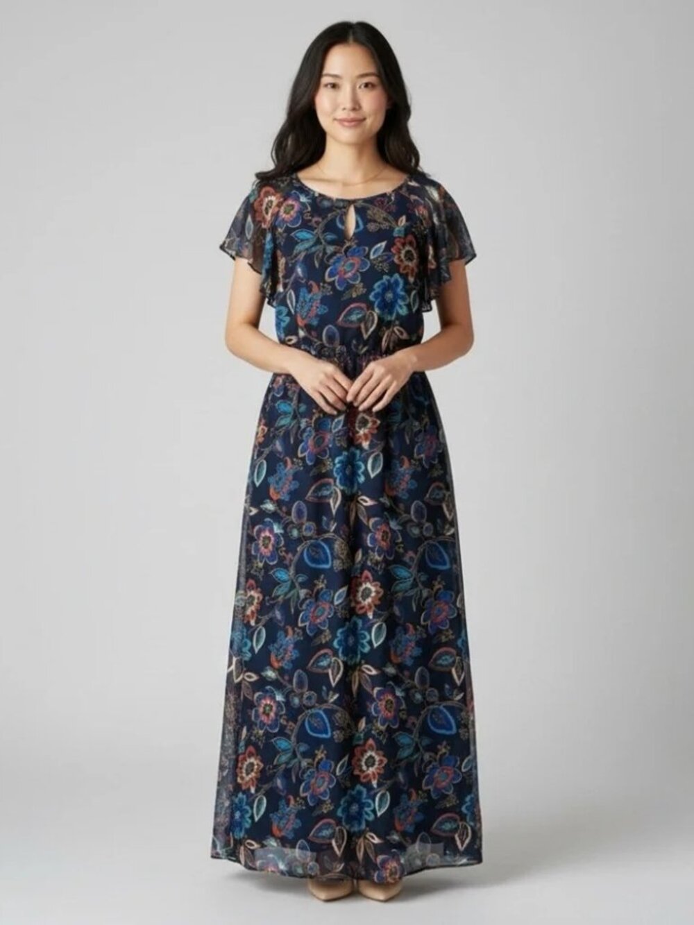 A New Day navy blue floral maxi dress size XS
